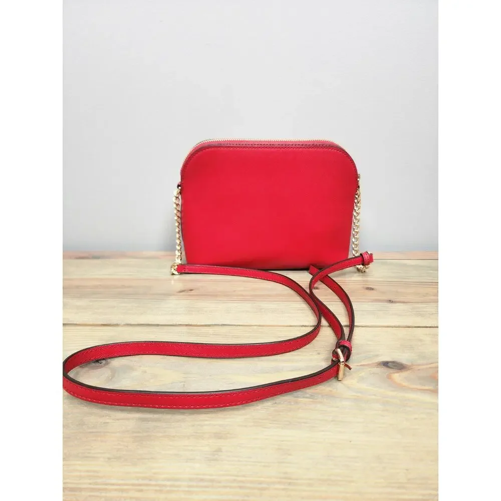 Michael Kors Cindy Crossbody Bag Red Saffiano Leather Chain Strap Small Purse